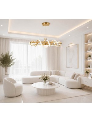 Osc Home Aydınlatma Tasarım LED Avize Yemek Masası 3 Ayrı Işık Yanma Özelliğine Sahip Sarı Kasa