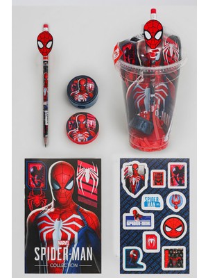 Stitch x Dekomus Lisanslı Spiderman Hero Force Collection Cup 5 Parça Kırtasiye Seti Sticker, Tüylü Kalem "dekomus Cep Defteri Hediyeli"