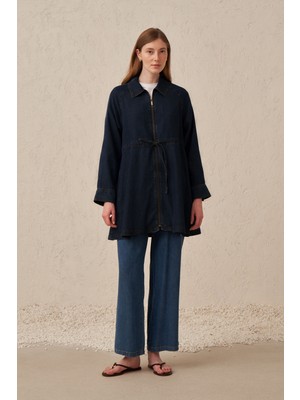 Allday  Koyu Mavi Fermuarlı Tensel Denim Ceket