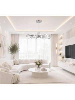 Osc Home Aydınlatma Tasarım LED Avize Yemek Masası 3 Ayrı Işık Yanma Özelliğine Sahip Krom Kasa Kumandalı