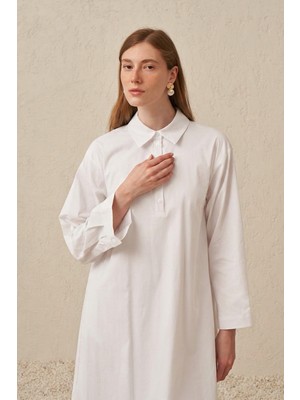 Allday  Beyaz Düğme Detaylı Poplin Tunik