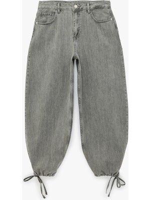 Koton Düğmeli Cepli Yıkamalı Rahat Kalıp Lastikli Kısa Paça Denim Harem Pantolon