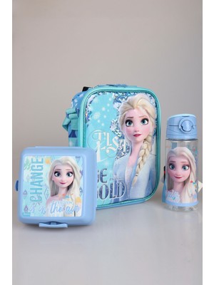 Dekomus Lisanslı Elsa Frozen "beslenme Çantası,beslenme Kabı ve 500 ml Trıtan Matara Okul Beslenme Seti