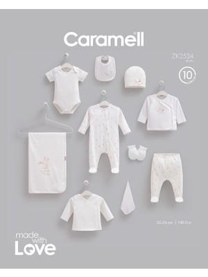 Caramell %100 Pamuk Love Bunny 10'lu Hastane Çıkışı Set 0-3 Ay 50-56 cm Ekru CRML.ZK2524.EKR