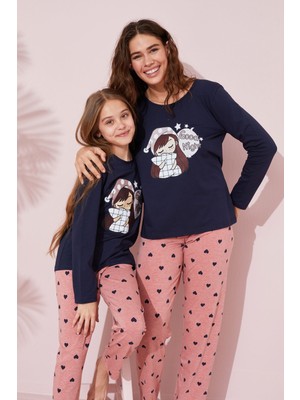 Siyah İnci Lacivert Baskılı Pamuklu Örme Pijama Takım 24241069