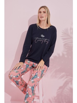 Siyah İnci Lacivert Çokrenkli Pamuklu Örme Pijama Takım 24240165