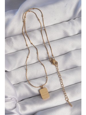 Bezos 316L Çelik Gold Renk Kare Charm Model Kolye