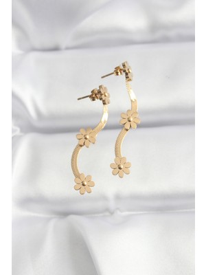 Bezos 316L Çelik Gold Renk Italyan Zincir Papatya Küpe