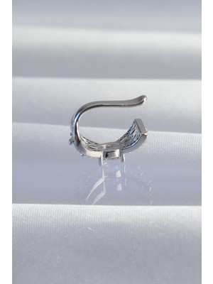 Bezos Pirinç Gümüş Renk Zirkon Taş Kaplama Earcuff Küpe