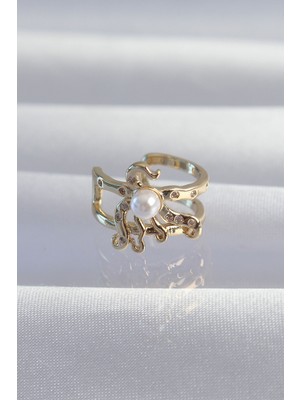 Bezos Pirinç Gold Renk Incili Ahtapot Earcuff Küpe