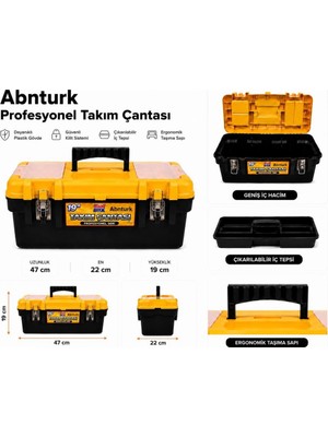 Abnturk 19'' Paslanmaz Çelik Çift Kilitli Iç Tepsili Profesyonel Takım Çantası-Dayanıklı Geniş Hacimli Çok Bölmeli Alet Çantası 47X22X19CM