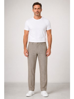 Bihan Store Erkek Slim Fit Keten Yan Cep Pantolon 1100-BEJ