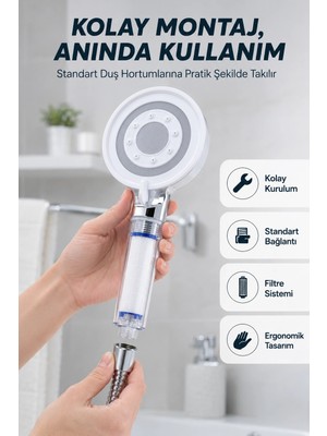 Aydogan's Filtre Hazneli Basınç Artırıcı Duş Başlığı Kireç Filtreli El Duşu