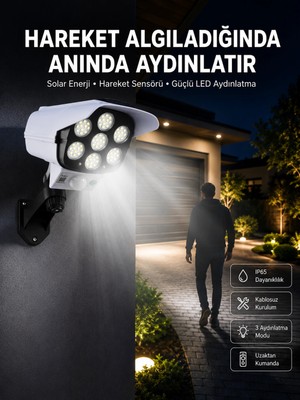 Belle Fusion Mey Ithalat® Solar Bahçe Lambası Uzaktan Kumandalı Kamera Görünümlü Hareket Sensörlü