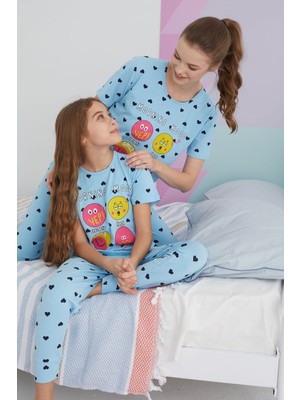 Siyah İnci Çok Renkli Pamuklu Örme Pijama Takım