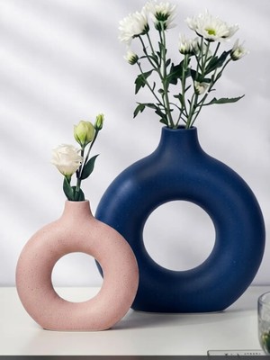 Luniva Home Dekoratif 2'li Ev, Ofis Dekoru ve Hediyelik Modern Donut Halka Vazo Seti