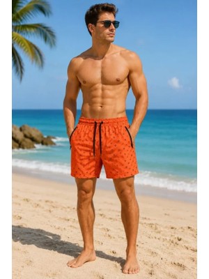 Marsilyan Erkek Hızlı Kuruyan Içi File Astarlı Fermuarlı Cepli Deniz Şortu - Turuncu