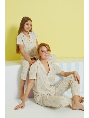 Siyah İnci Çok Renkli Örme Düğmeli Pijama Takım