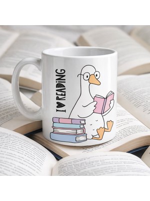 Bezos I Love Reading Yazılı Kupa Model 210 Kitap Temalı Tasarım Seramik Kahve Kupası Kitap Severlere Hedi