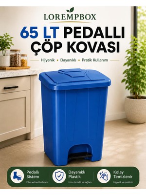 Lorempbox 65 Lt Pedallı Çöp Kovası Ev, Ofis, Mutfak, Bahçe ve Işyeri Kullanımına Uygun Mavi