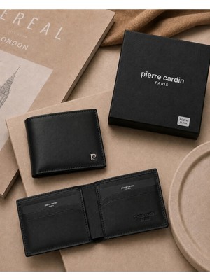 Pierre Cardin Ek Bölmeli %100 Deri Erkek Siyah Cüzdan Kartlık Kimlik Ehliyet - Erkek Deri Askesuar - PC-3234