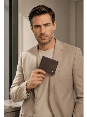 Pierre Cardin Çapraz Desenli Kartlıklı Erkek Kahverengi Deri Cüzdan - %100 Hakiki Deri Erkek Cüzdan Kartlık Açılan - PC-2044I