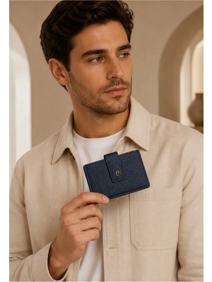 Pierre Cardin %100 Hakiki Deri Çıtçıtlı Erkek Lacivert Kartlık - Deri Erkek Aksesuar - PC-0414