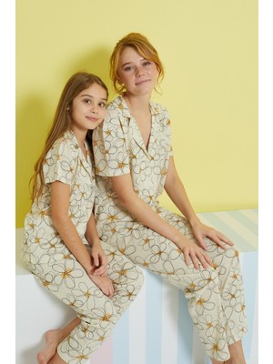 Siyah İnci Çok Renkli Örme Düğmeli Pijama Takım