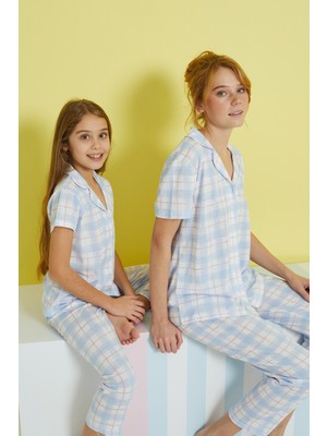 Siyah İnci Çok Renkli Örme Düğmeli Pijama Takım