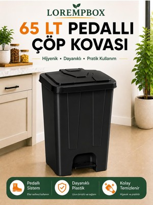 Lorempbox 65 Lt Pedallı Çöp Kovası Ev, Ofis, Mutfak, Bahçe ve Işyeri Kullanımına Uygun Siyah