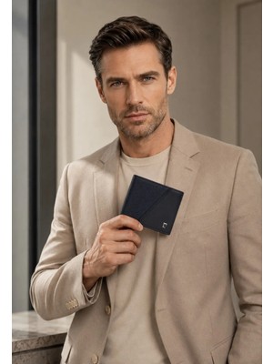 Pierre Cardin Çapraz Desenli Kartlıklı Erkek Lacivert Deri Cüzdan - %100 Hakiki Deri Erkek Cüzdan Kartlık Açılan - PC-2044I