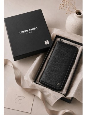 Pierre Cardin Floater Siyah Erkek %100 Hakiki Deri Dikey Cüzdan Kartlık - Deri Aksesuar - Deri Hediyelik - PC-11056