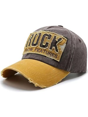 Valkyrie Rock Eskitme Trucker Şapka Unisex Metal Tokalı Ayarlanabilir Vintage Hardal