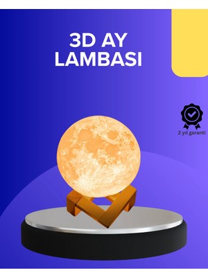 Brf Store Yavuzsell 16 Renkli 3D Baskılı Ay Lambası Ahşap Standlı