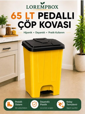 Lorempbox 65 Lt Pedallı Çöp Kovası Ev, Ofis, Mutfak, Bahçe ve Işyeri Kullanımına Uygun Sarı Siyah