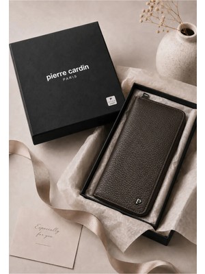 Pierre Cardin Floater Kahverengi Erkek %100 Hakiki Deri Dikey Cüzdan Kartlık - Deri Aksesuar - Deri Hediyelik - PC-11056