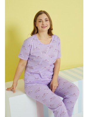 Siyah İnci Çok Renkli Curve Büyük Beden Battal Boy Örme Pijama Takımı