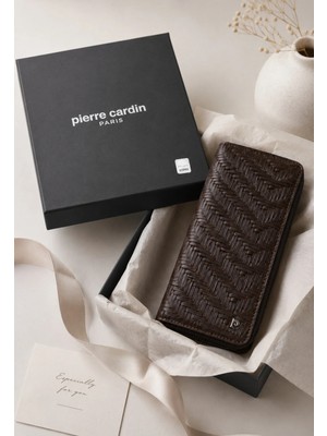 Pierre Cardin Örgü Kahverengi Erkek %100 Hakiki Deri Dikey Cüzdan Kartlık - Deri Aksesuar - Deri Hediyelik - PC-11056