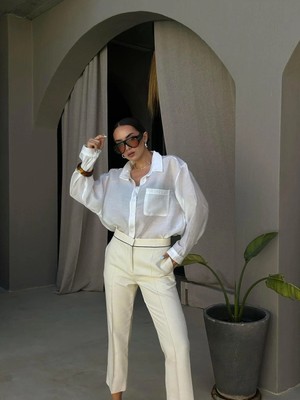 Minaaise Kadın Ekru Modal Kumaş Oversize Gömlek 29181