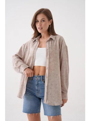 Minaaise Kadın Taş Batik Desenli Tunik Oversize Gömlek 29180