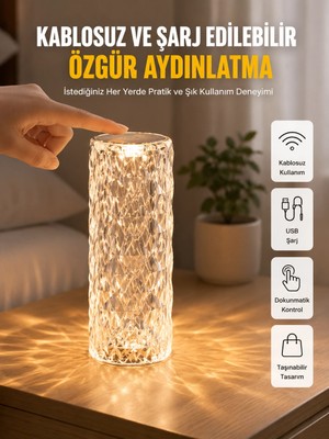 İlkyaz Fashion Yeni Nesil Modern Kristal Masa ve Gece Lambası Dokunmatik Renk Değiştirebilen