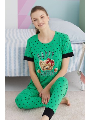 Siyah İnci Çok Renkli Pamuklu Örme Pijama Takım