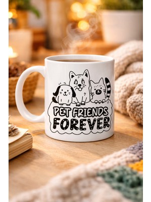 Bezos Pet Friends Forever Porselen Kupa Model 69 – & Figürlü Sevimli Tasarım, Hayvan Severlere