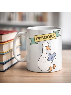 Bezos I Love Books Yazılı Tasarım Kupa Model 206 Kitap Severlere Özel Seramik Kahve Kupası Hediye Seçeneğ