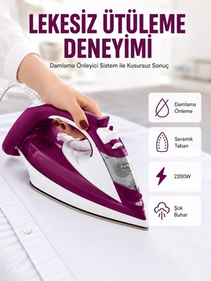 İlk El Grup Yeni Nesil Kırmızı Buharlı Ütü 2200 Watt Seramik Tabanlı Yüksek Buhar Gücü Yeni Nesil