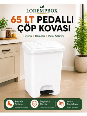 Lorempbox 65 Lt Pedallı Çöp Kovası Ev, Ofis, Mutfak, Bahçe ve Işyeri Kullanımına Uygun Beyaz
