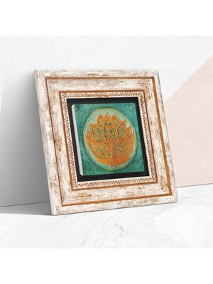 Brf Store Yavuzsell Pinecone Stone Lotus Çiçeği Taş Duvar Tablosu - Çerçeveli Taş Tablo - Dekoratif Duvar Sana