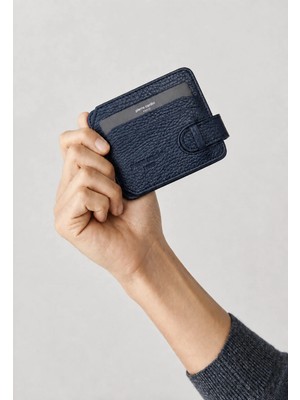 Pierre Cardin Erkek %100 Hakiki Lacivert Deri Kartlık - Kimlik Kartlık Kemerli - Erkek Kadın Deri Aksesuar Hediye - PC-0510