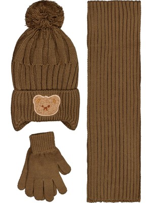 Civil Baby 6-18 Ay Atkı Bere Eldiven Set - Kahverengi