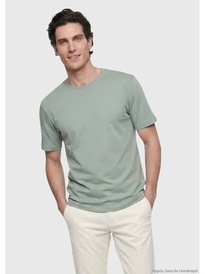 Ramsey Haki Düz Pamuk Karışımlı T-Shirt